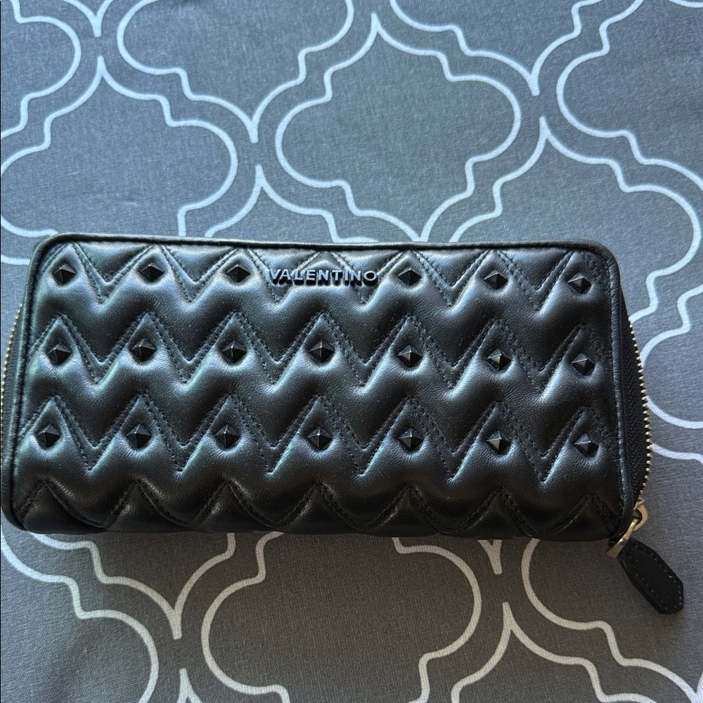 Valentino Black Quilted Wallet with Studs